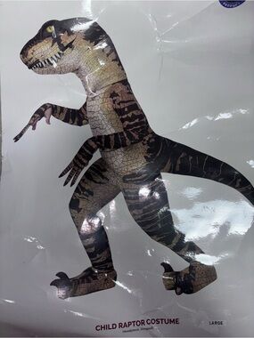 Kids Raptor Dinosaur Jumpsuit Costume Cosplay with Hooded Mask L
